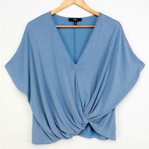 Lulu’s Dusty Blue Twist Front Dolman Sleeve Top - Size Medium